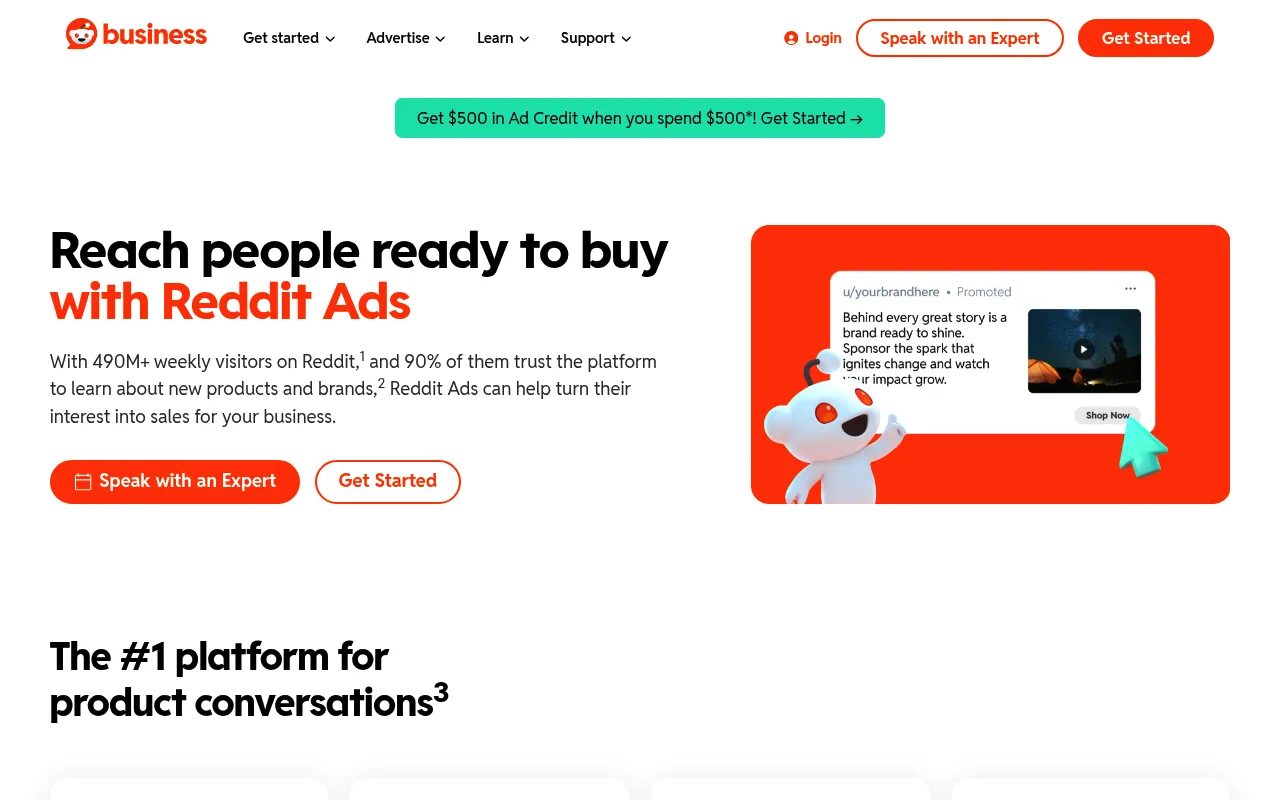 Reddit Ads Manager website screenshot