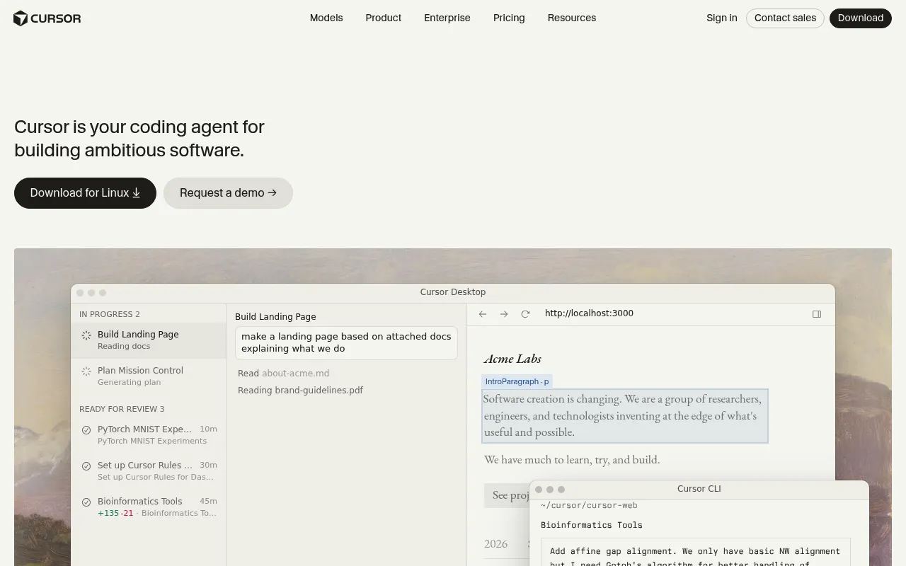 Cursor website screenshot