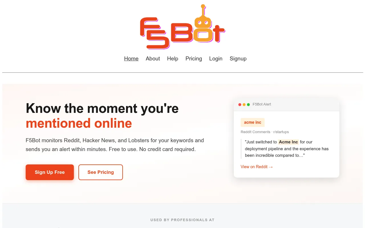 F5Bot website screenshot