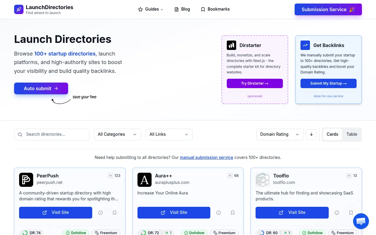 LaunchDirectories website screenshot
