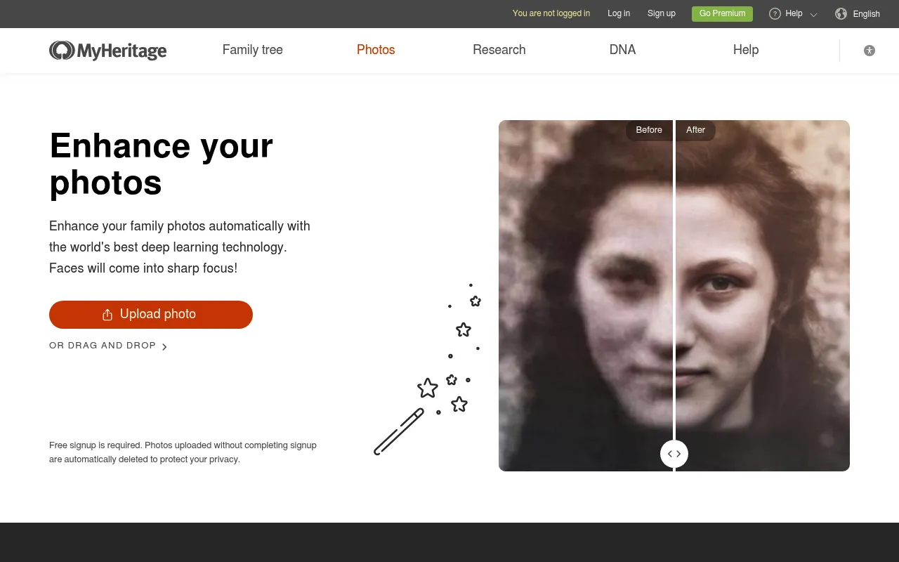 MyHeritage Photo Enhancer website screenshot