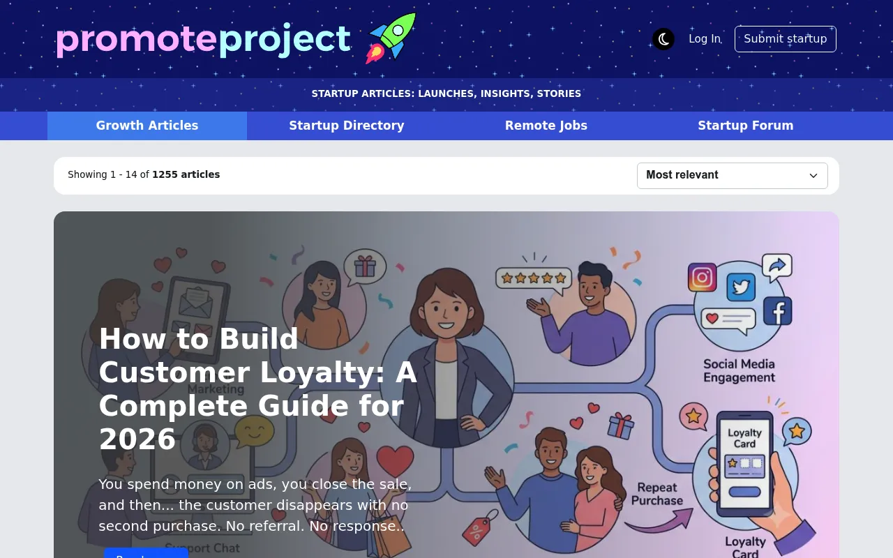 PromoteProject website screenshot