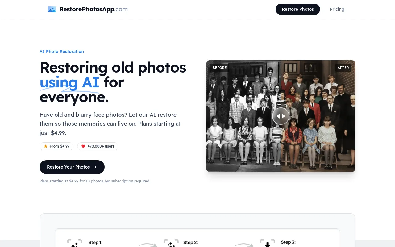 RestorePhotos website screenshot