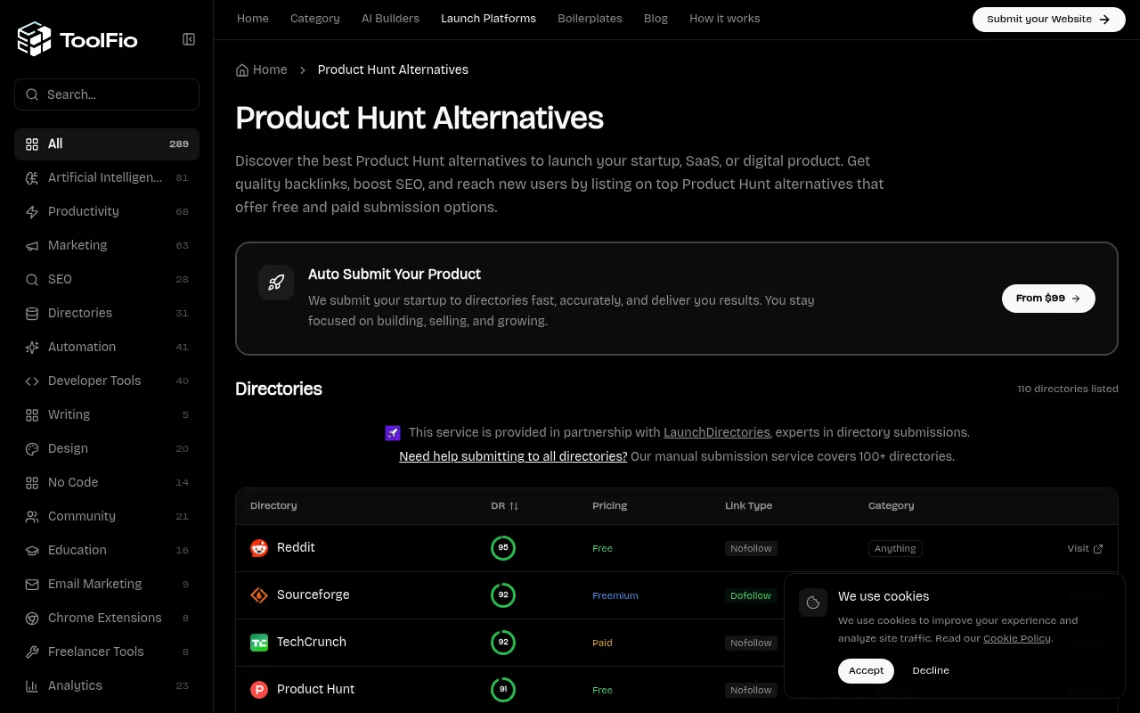 Toolfio website screenshot